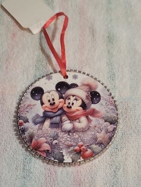 Disney Mickey & Minnie Holiday Ornament with Red Ribbon